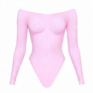 Pastel Pink Rhinestoned Fishnet Bodysuit